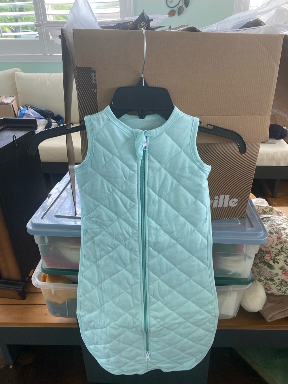 Quilted Light Aqua Sleeveless Zip Sleep Sack